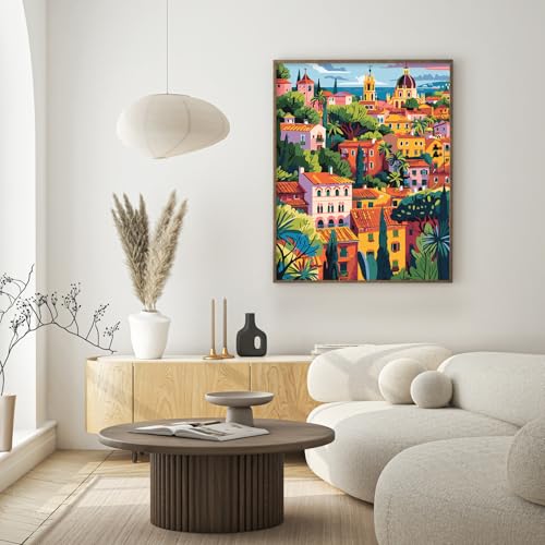 Possoco Paint by Numbers Kit for Adults Beginner, Europe Landscape Easy Adult Paint by Number Kits on Canvas, DIY Acrylic Watercolor Oil Paint by Number for Adults Teens for Home Decor 16x20 Inch - color: DG-OP-EuropeanHouse-4050