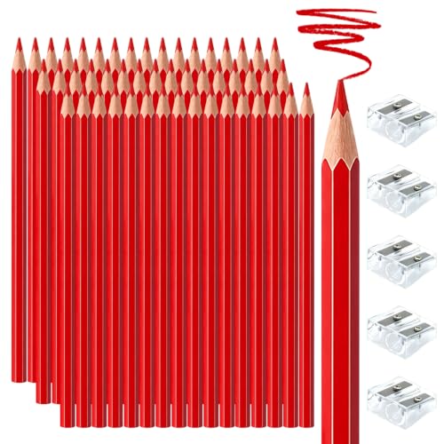 50 PCS Red Colored Pencils, Pre-sharpened Professional Wooden Art Pencils Set for Artists Painting | Premium Drawing Sketching Supplies - color: red