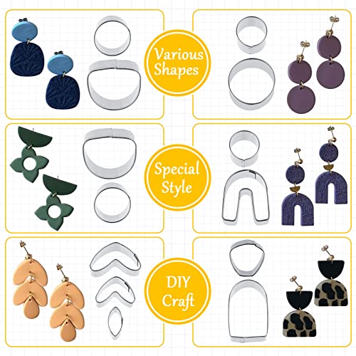 Amylove 72 Pieces Polymer Clay Roller Tools Machine Clay Conditioning Machine Polymer Clay Cutter Kit with Shapes Stainless Steel Clay Earring Cutters Earring Hooks Accessories for Clay Earring Making