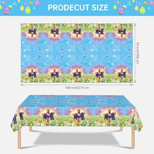 2 Pack Easter He is Risen Tablecloth - Spring Flower Christian Cross Table Cloth, Plastic Disposable Rectangle Religious Easter Bunny Eggs Table Cover for Tables Decorations and Party Decor,108x54Inch - color: Easter
