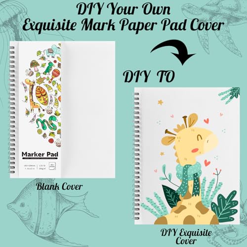 7.6 × 10In Marker Sketchbook, 200gsm Double-Sided Bleedproof Marker Paper | 30 Sheets Acid-Free Smooth Paper, Spiral Bound & Tear Line, Lays Flat for Markers, Pens - size: 7.6×10 Inch (1 pack)