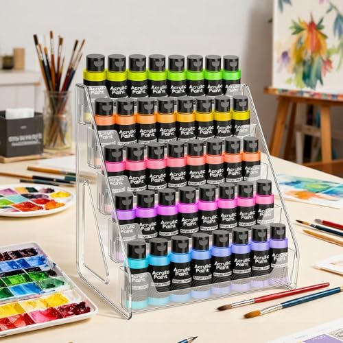 Vowcarol Clear Acrylic Paint Organizer Tall Version - 5 Layers, Miniature Paint Holder, Craft Organizer Rack