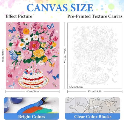 ZRIZQ Flowers Paint by Numbers Kit for Adults Beginner,Birthday,16x20 | Full set with wooden brushes,rolled canvas,rich paints.Calming activity.Beginner friendly.Just open and paint. - color: 16"X20"Rolled Canvas-Birthday Flowers