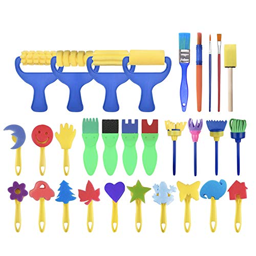 Washable Paint Brushes Set for Toddler Kids Early Learning Toys Finger Paints sponges Art Supplies Gifts -nontoxic-100% Baby Safe