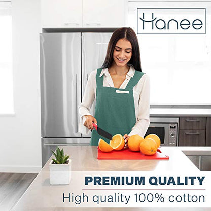 Cotton Aprons for Women and Men | Cross-Back Apron with Pockets - color: Green