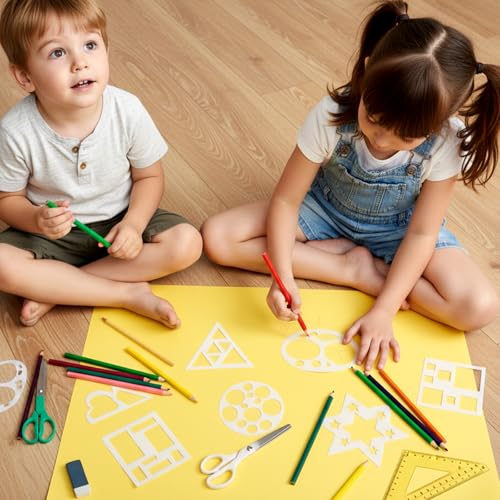 JJUNW 12 Pcs Drawing Stencil, Geometric Stencils Art Painting Template | Circle Square Heart Star Template Set Simple Drawing Stencils for Classroom Painting DIY Craft - size: 5in