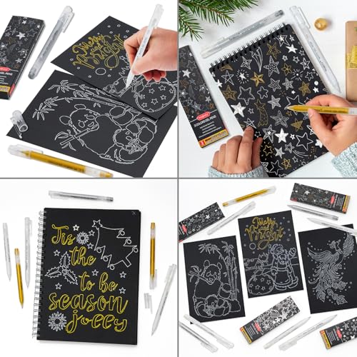 PANDAFLY Gold Silver White Gel Pens, 3-Pack, 0.5mm Fine Point | 3 Colors Archival Ink Pens for Highlights, Black Paper Drawing, Sketching, Illustration, Card Making, Bullet Journaling - style: Gold Silver White-0.5mm