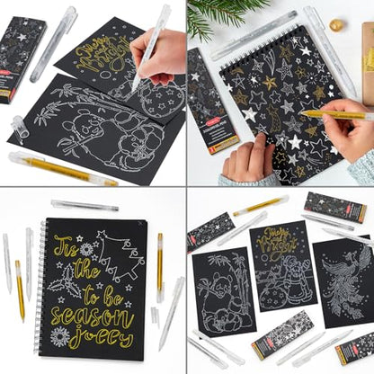 PANDAFLY Gold Silver White Gel Pens, 3-Pack, 0.5mm Fine Point | 3 Colors Archival Ink Pens for Highlights, Black Paper Drawing, Sketching, Illustration, Card Making, Bullet Journaling - style: Gold Silver White-0.5mm
