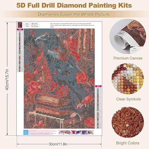 XUCNWL Halloween Diamond Art Kits for Adults,Crow Book Diamond Painting - color: Crow, size: 11.8x15.7in(30x40cm)