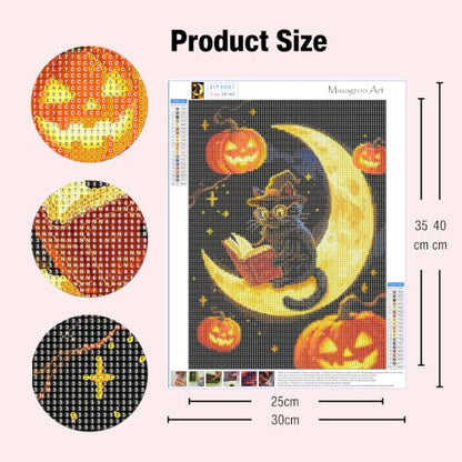 Muzagroo Art 5D Halloween Diamond Paintings Kits for Adults Round Full Drill Pumpkin Diamonds Art Kits for Beginners cat Diamond Art Paintings Gem Art Kits Diamond Dots Kits 30x40cm (cat and Moon) - color: Cat&Moon