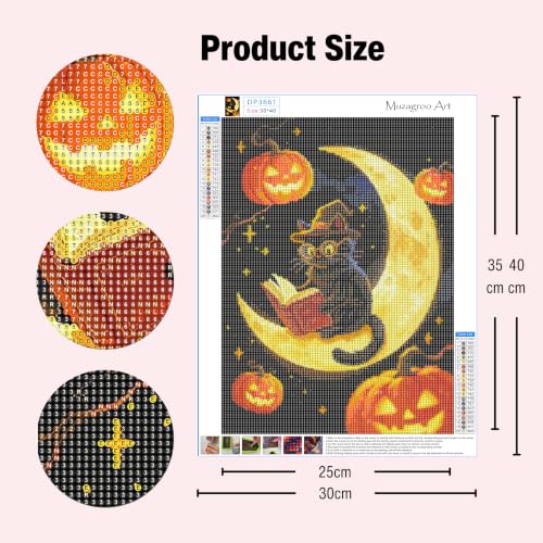 Muzagroo Art 5D Halloween Diamond Paintings Kits for Adults Round Full Drill Pumpkin Diamonds Art Kits for Beginners cat Diamond Art Paintings Gem Art Kits Diamond Dots Kits 30x40cm (cat and Moon) - color: Cat&Moon