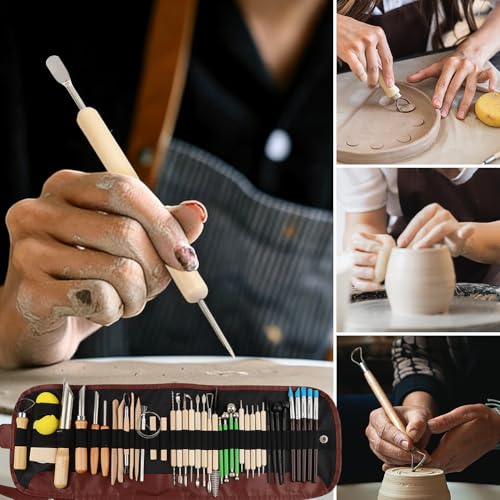 Clay Tools Kit, 42 PCS Pottery Tools Polymer Clay Sculpting Tools Kit, Ceramic Tools for Stippling, Pottery Craft, Dotting, Carving, Modeling, Shaping