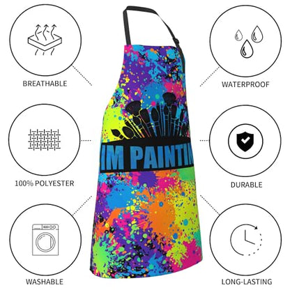 Funny Apron Polyester Grooming Aprons with Pocket for Cooking Kitchen Grilling Adults - color: Colorful Paint Art