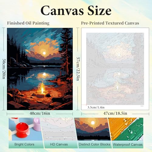 Paint by Numbers Kit for Adults, Sunset Lake DIY Painting Kit, 16x20 Inch - color: CYOP1P02