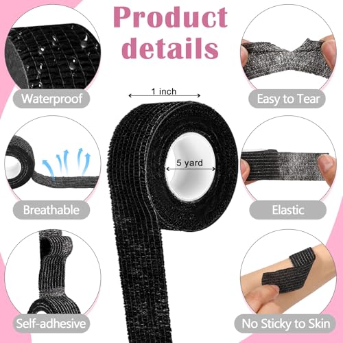 Treela 64 Pack 2" X 5 Yards Self Adhesive Bandage Wrap Black | Cohesive Flexible Wrap for Wrist Ankle Fingers, Breathable Sports Tape, Self Adherent Rolls for Pets Vet, Coban Style - color: Black, size: 1 Inch X 5 Yard