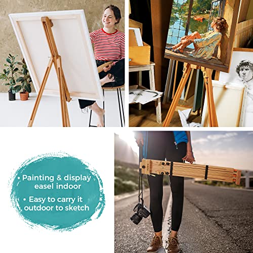 VISWIN Portable Easel for Painting with Bag, Tilting Flat & Adjustable Beech Wood Art Easel Stand, Holds Canvas up to 44", Tripod Field Easel for Adults, Artists, Beginners - Natural - color: Natural