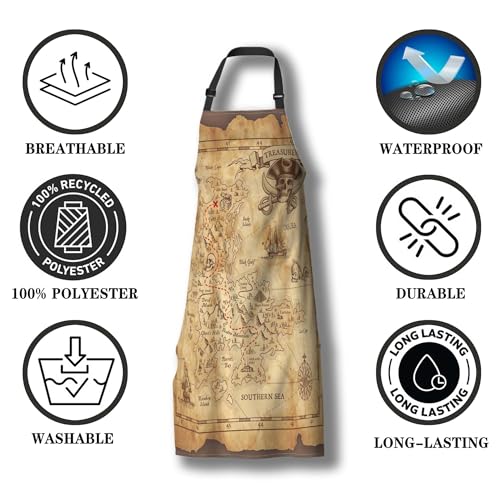 Baking Apron for Women Pirate Treasure Map Fun Aprons for Men for Kitchen Cooking Restaurant BBQ Painting Crafting 27” (W) x 31” (H), Waterproof Aprons - color: Pirate Treasure Map