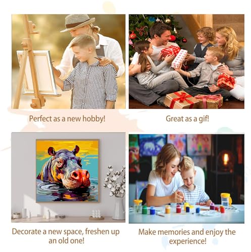 Artunion Framed Paint by Numbers Kit for Adults Beginners & Kids Ages 8-12,Colorful Hippo Paint by Number with Frame,Animal Watercolor Paint by Numbers Kit on Canvas 10 * 10 Inch Without Easel - color: ZXT-389-F