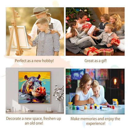 Artunion Framed Paint by Numbers Kit for Adults Beginners & Kids Ages 8-12,Colorful Hippo Paint by Number with Frame,Animal Watercolor Paint by Numbers Kit on Canvas 10 * 10 Inch Without Easel - color: ZXT-389-F