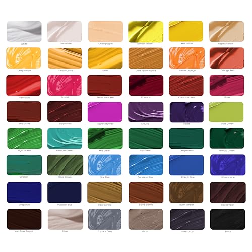 MyArtscape Oil Paint Set - 48 x 12ml Artist Oil Paint Tubes | Rich pigment oil paint set with smooth blending glossy finish and excellent coverage for canvas painting
