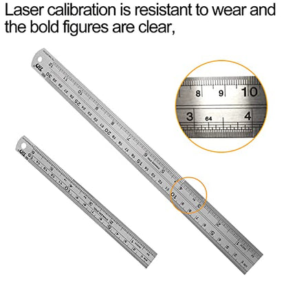 YouOKLight Metal Ruler Set, Stainless Steel 6 Inch and 12 Inch Rulers with Inches and Centimeters, Metric Precision Measuring Drawing Ruler, Silver