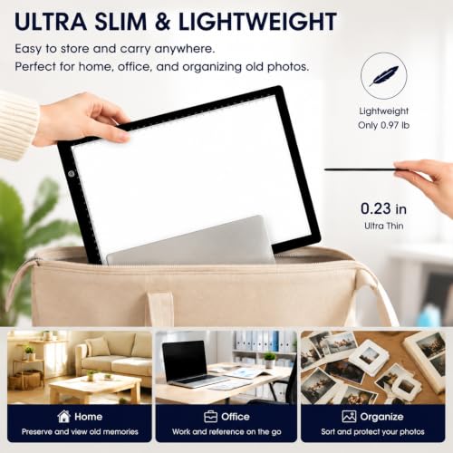 A4 Slide Viewer Light Box, Ultra-Thin LED Light Pad with 3 Adjustable Brightness, USB-C Powered Backlight for Viewing, Scanning and Digitizing 35mm Slides & Film Negatives