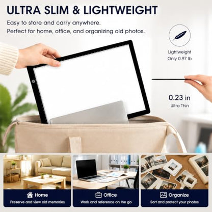 A4 Slide Viewer Light Box, Ultra-Thin LED Light Pad with 3 Adjustable Brightness, USB-C Powered Backlight for Viewing, Scanning and Digitizing 35mm Slides & Film Negatives