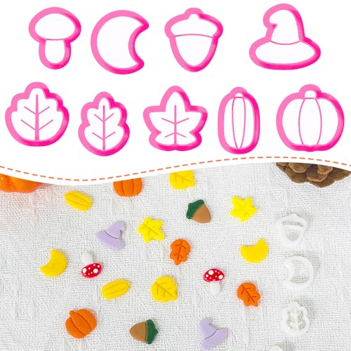 Xaekicr 9PCS Fall Theme Polymer Clay Cutters for Earrings – Autumn Leaves, Pumpkin, Acorn, Witch Hat Clay Cutters – Polymer Clay Molds & Tools for Jewelry Making - color: M color