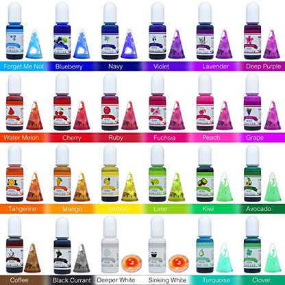 24 Alcohol Ink Set Plus 6 White & 6 Black Alcohol Inks - 36 Alcohol-Based Ink for Resin Petri Dish Making, Epoxy Resin Painting - Alcohol Color Dye for Resin Art, Tumbler Making - 0.35oz Each
