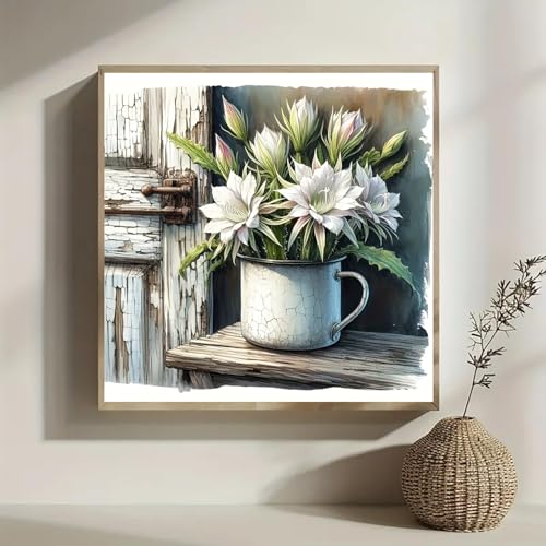 WCHUIMM White Gardenia Flowers 5D Diamond Art Painting Kits, Round Full Drill Diamond Art DIY Paint by Diamond Number Kits for Beginners Crystal Cross Stitch Wall Decor 12x12inch - color: White Gardenia Flowers
