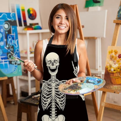 Britimes Apron with Pockets, 32x28 inch, for Women Men, Black Skull - color: Black Skull