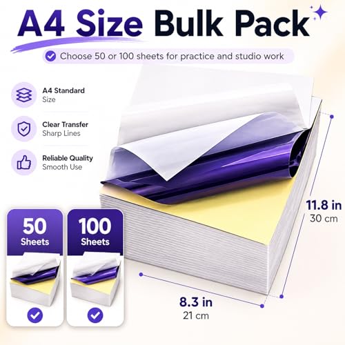 Tattoo Transfer Paper 50 Sheets A4 Size 4-Layer Tattoo Stencil Paper | For Thermal Copier & Hand Tracing, Professional Tattoo Tracing Transfer Paper for Artists, Studios, Apprentices & Beginners - size: A4 size/50 sheets