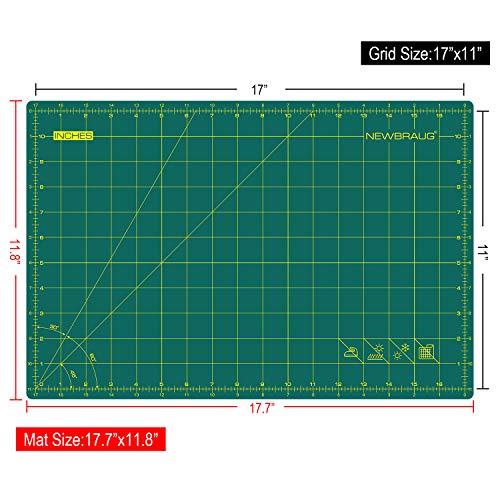 NEWBRAUG 12'' × 18'' Durable Self Healing Cutting Mat, Double Sided 5-Ply PVC Cutting Board, for Quilting, SewingArts, Craft, Fabric & Scrapbooking(Green/Black) - color: Green & Black, size: 18"L x 12"W