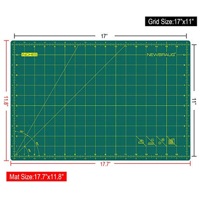 NEWBRAUG 12'' × 18'' Durable Self Healing Cutting Mat, Double Sided 5-Ply PVC Cutting Board, for Quilting, SewingArts, Craft, Fabric & Scrapbooking(Green/Black) - color: Green & Black, size: 18"L x 12"W