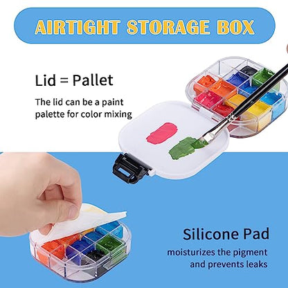 Falling in Art 16 Wells Airtight Paint Palette with Lid, Black - color: Black