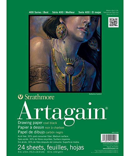 Strathmore 400 Series Artagain Pad, Coal Black Paper, Glue Bound, 6x9 inches, 24 Sheets (60lb/160g) - Artist Paper for Adults and Students - Pastel and Charcoal - color: Coal Black, size: 6x9