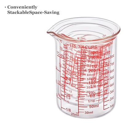 Ackers BORO3.3 Glass Measuring Cup Set, Beaker Style, 7-Piece - size: 5ml/15ml/30ml/60ml/120ml/150ml/250ml