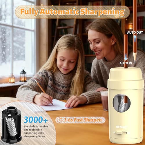 AFMAT Electric Pencil Sharpener, Auto in & Out, Fully Automatic Pencil Sharpener for Colored Pencils, Rechargeable Hands-Free Sharpeners for φ7-8mm Pencils, Good for Classroom/Home PSX8(Off White) - color: Off White