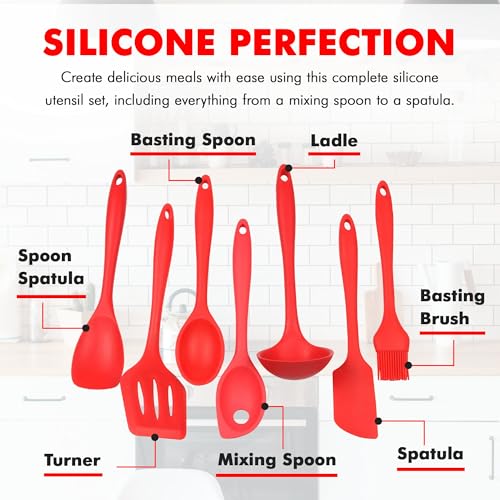 Chef Craft 42077 7 Piece Silicone Kitchen Tool and Utensil Set, Red - color: Red, size: 7 Piece Set