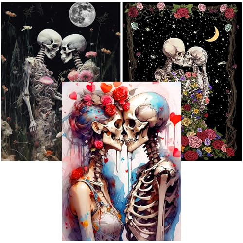Ekuxom 3 Pack Skull Diamond Art Kits for Adults-5D Diamond Painting | DIY Full Drill Round Gem Art and Crafts for Home Wall Decor Gift 12x16inch - color: Skull