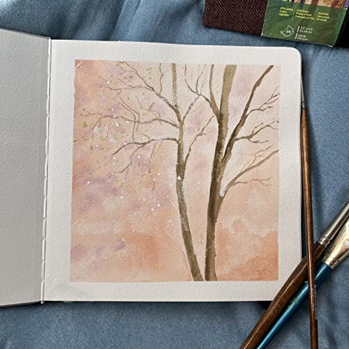 tumuarta Square Watercolor Journal, 8.25x8.25”, 140 LB, 300 GSM, Cotton Paper, Cold Press, 24 Sheets, 48 Pages, Watercolor Paper Sketchbooks for Use As Travel Mixed Media Pads On The Go (Blue) - color: Blue