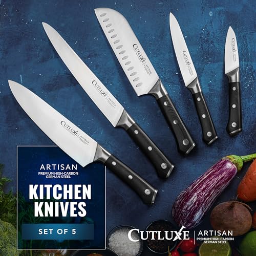 Cutluxe Kitchen Knives, 5-Piece Chef Knife Set – Razor Sharp German Steel | Full Tang Ergonomic Handles, Professional Blades – Artisan Series, Forged High Carbon - size: 5 Pcs Knife Set without Block