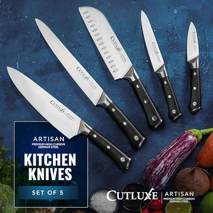 Cutluxe Kitchen Knives, 5-Piece Chef Knife Set – Razor Sharp German Steel | Full Tang Ergonomic Handles, Professional Blades – Artisan Series, Forged High Carbon - size: 5 Pcs Knife Set without Block