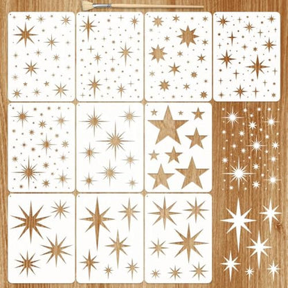 10Pcs Large Star Stencils for Painting Reusable, Twinkle Star Wall Stencil Paint Stencil Drawing Stencils for Painting on Wood Craft Canvas Fabric DIY Art Projects Home Decor - style: Star Stencils-10PCS