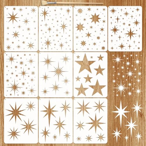 10Pcs Large Star Stencils for Painting Reusable, Twinkle Star Wall Stencil Paint Stencil Drawing Stencils for Painting on Wood Craft Canvas Fabric DIY Art Projects Home Decor - style: Star Stencils-10PCS