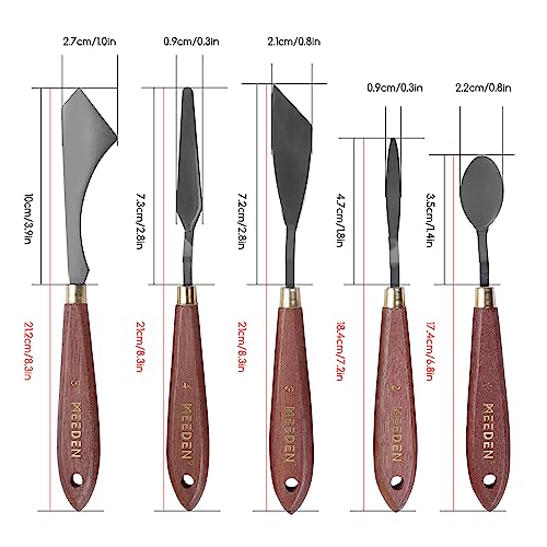 MEEDEN 5 Pieces Painting Knife Set Versatile Stainless Steel Spatula Palette Knife Oil Painting Accessories Mixing Scraper for Oil, Paint Color Mixing, Acrylic Painting