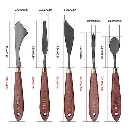 MEEDEN 5 Pieces Painting Knife Set Versatile Stainless Steel Spatula Palette Knife Oil Painting Accessories Mixing Scraper for Oil, Paint Color Mixing, Acrylic Painting