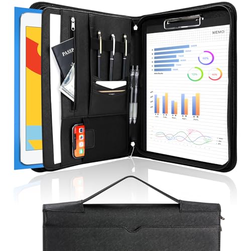 ProCase Portfolio Business Padfolio Folder with Handle and Zipper -Allblack | Conference Meeting Executive File Legal Document Organizer with Pockets Letter Size A7 Writing Pad Notepad Padfolio - color: Allblack