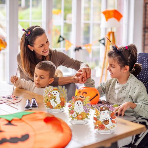 Kosiz 9 Pcs Fall Ghost Diamond Painting Tabletop Decorations Halloween Diamond Art Kits for Adults Double Sided Acrylic Flower Ghost Table Centerpieces Sign for Desktop Beginner DIY Crafts Party Gifts - style: Ghost