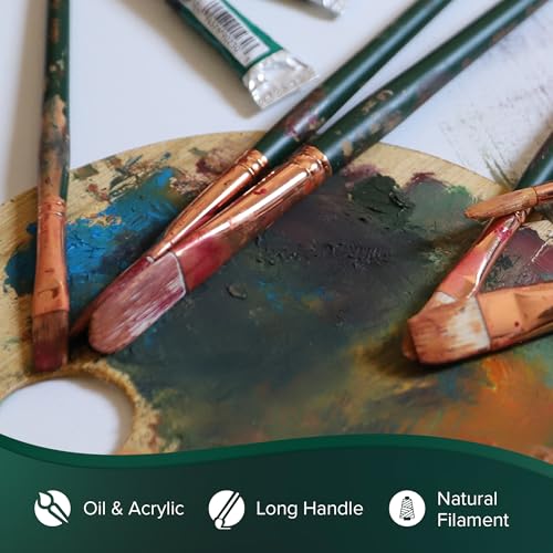 Silver Brush Limited Grand Prix Multi-Shape Oil Paintbrush Set, 4pc | Size 2 Round, Flat, Bright, and Filbert, Long Handle, Stiff Flagged Hog Bristle, Landscape, Botanical and Floral Designs - color: Multi-shape Set
